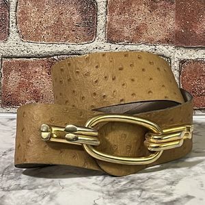 VTG Calderon Genuine Full Quill Ostrich Leather Belt Small 30"Brown Gold Clasp